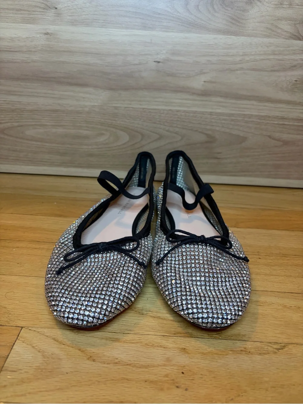 Loeffler Randall Leonie Crystal Mesh Mary Jane Flats in Silver - Size 9